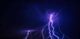 Multiple lightning strikes illuminating a dark night sky