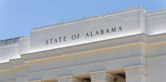 State of Alabama building facade with tall white columns