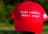 Smear Campaign Exposed: No Evidence, Just Hype Red baseball cap with political slogan and small U.S. flag patch