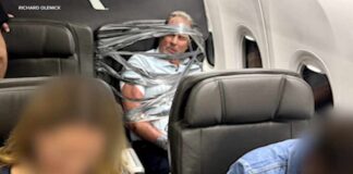 Unruly passenger arrested after being restrained with duct tape during flight