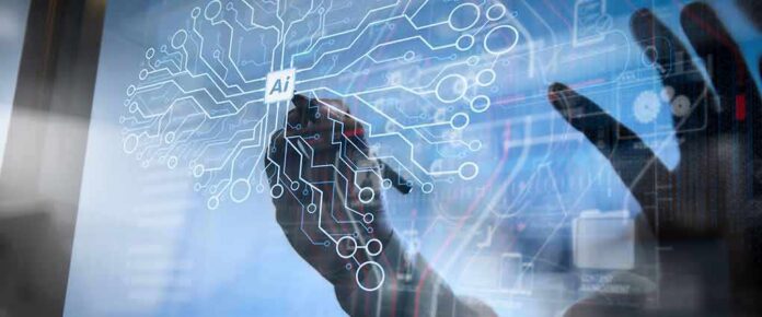 hands interacting with a digital AI interface